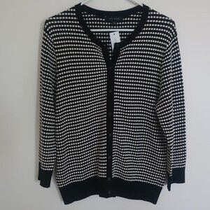 ANN TAYLOR WOMEN'S CARDIGAN SWEATER BLACK CREAM CIRCLES 3/4 SLEEVE SIZE XL NWT